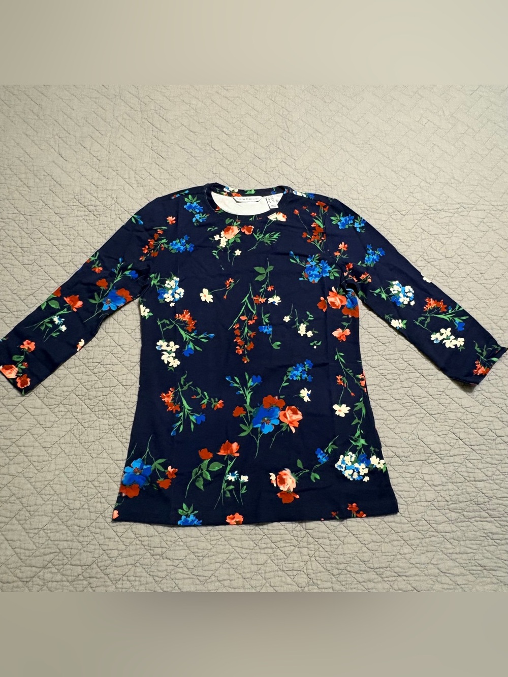 Isaac Mizrahi Live Womens Navy Floral Printed Top XX-Small Size Shirt